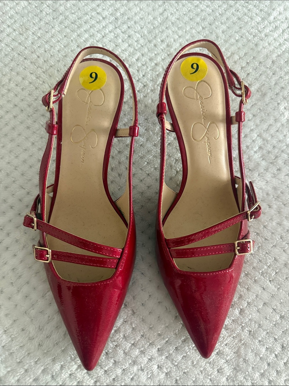 Jessica Simpson Red Patent Pointed-Toe Double-Strap Mules